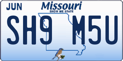 MO license plate SH9M5U
