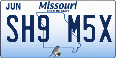 MO license plate SH9M5X