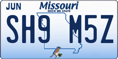 MO license plate SH9M5Z