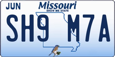 MO license plate SH9M7A
