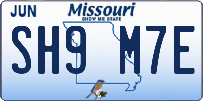 MO license plate SH9M7E