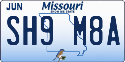 MO license plate SH9M8A