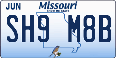 MO license plate SH9M8B