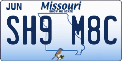 MO license plate SH9M8C