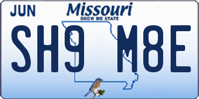 MO license plate SH9M8E