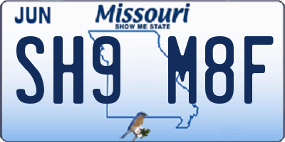 MO license plate SH9M8F