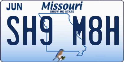MO license plate SH9M8H