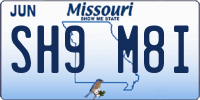 MO license plate SH9M8I
