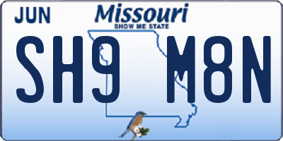 MO license plate SH9M8N