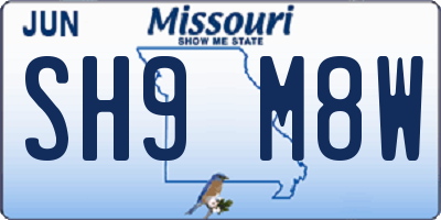 MO license plate SH9M8W