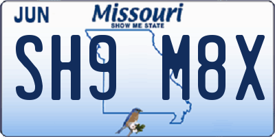 MO license plate SH9M8X