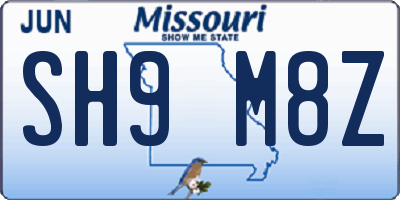 MO license plate SH9M8Z
