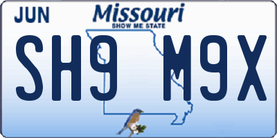 MO license plate SH9M9X