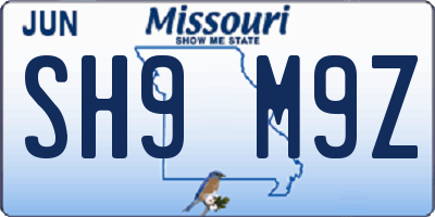 MO license plate SH9M9Z