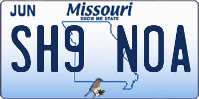MO license plate SH9N0A