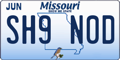 MO license plate SH9N0D