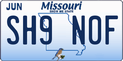 MO license plate SH9N0F