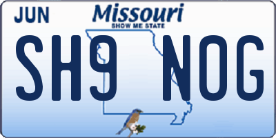 MO license plate SH9N0G