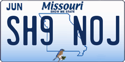 MO license plate SH9N0J