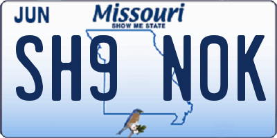 MO license plate SH9N0K