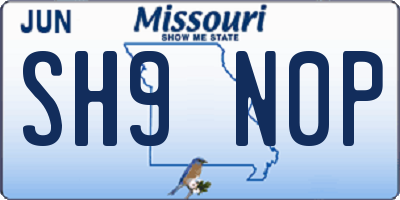 MO license plate SH9N0P