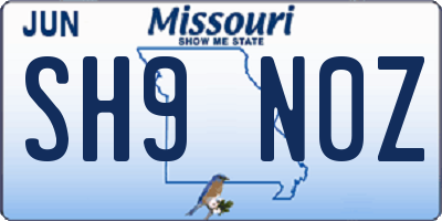 MO license plate SH9N0Z