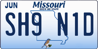 MO license plate SH9N1D