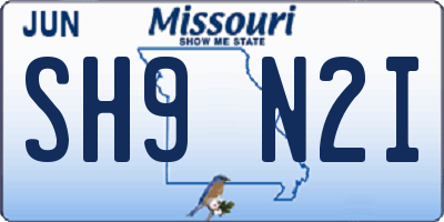 MO license plate SH9N2I
