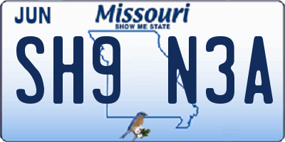MO license plate SH9N3A
