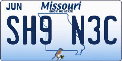 MO license plate SH9N3C