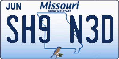 MO license plate SH9N3D