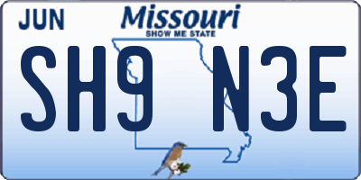 MO license plate SH9N3E