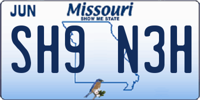 MO license plate SH9N3H