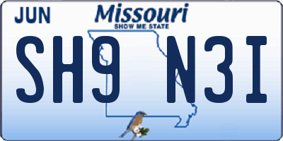 MO license plate SH9N3I