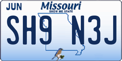 MO license plate SH9N3J