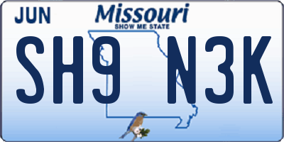 MO license plate SH9N3K