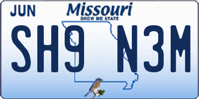 MO license plate SH9N3M