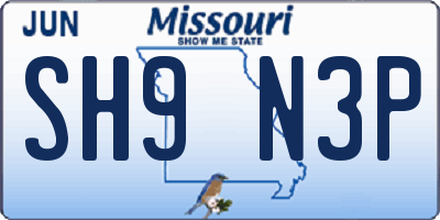 MO license plate SH9N3P