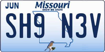 MO license plate SH9N3V