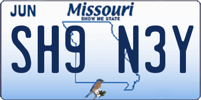 MO license plate SH9N3Y