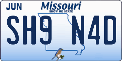 MO license plate SH9N4D