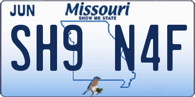 MO license plate SH9N4F