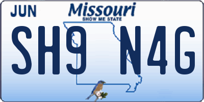 MO license plate SH9N4G