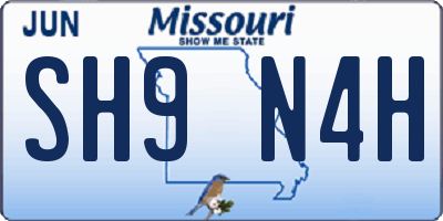 MO license plate SH9N4H