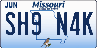 MO license plate SH9N4K