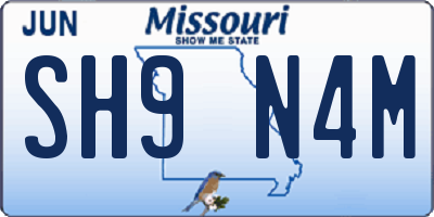 MO license plate SH9N4M