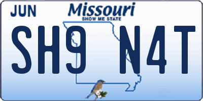 MO license plate SH9N4T
