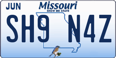 MO license plate SH9N4Z