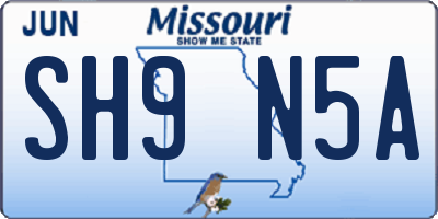 MO license plate SH9N5A