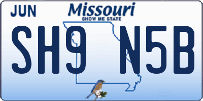 MO license plate SH9N5B